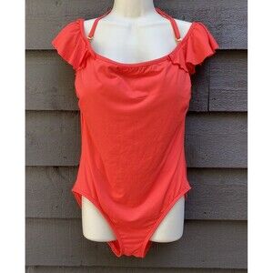 Vince Camuto Women's Size 12 Orange Red One Piece Ruffle Sleeve Swimsuit